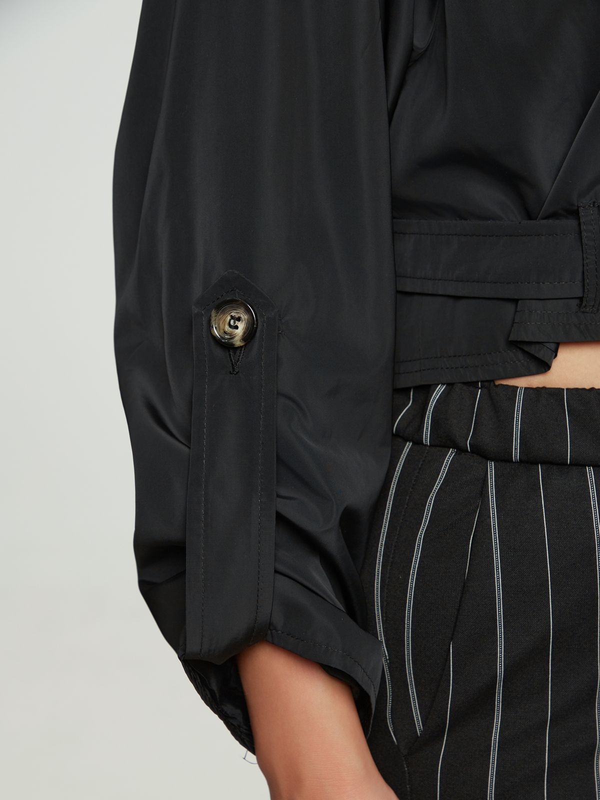 Cropped taffeta trench μαύρο jacket με ζώνη