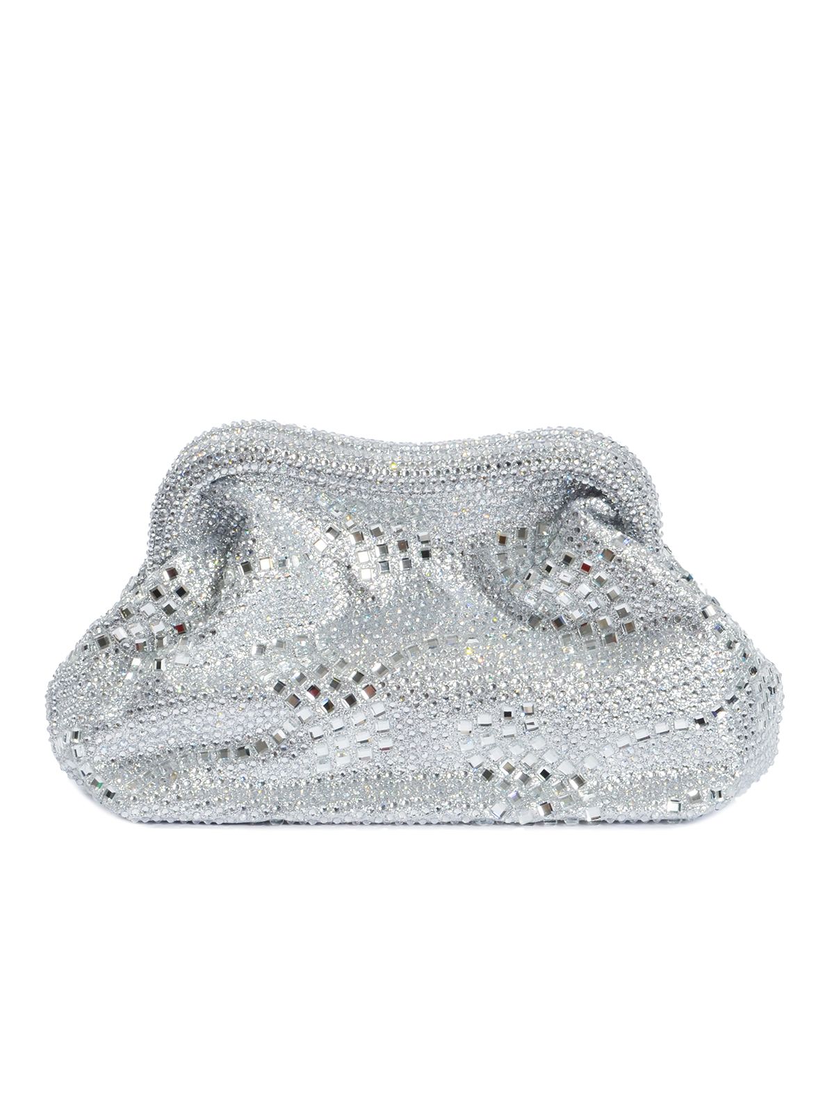 Crystal-embellished metallic evening bag