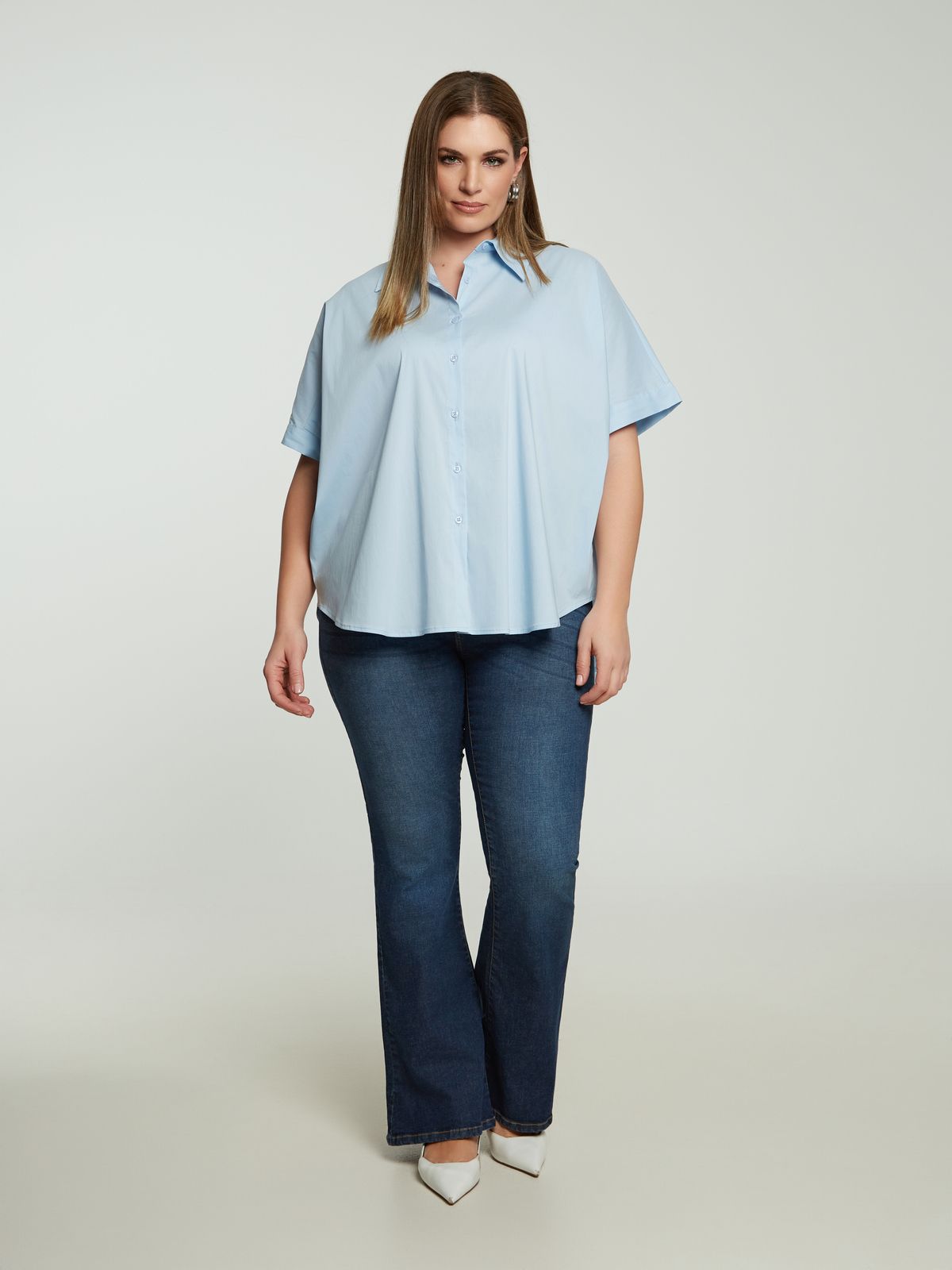Curved hem poplin shirt