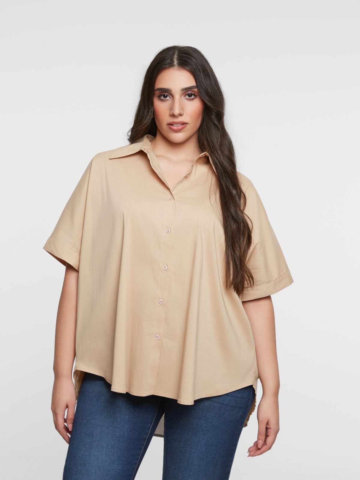Curved hem poplin shirt