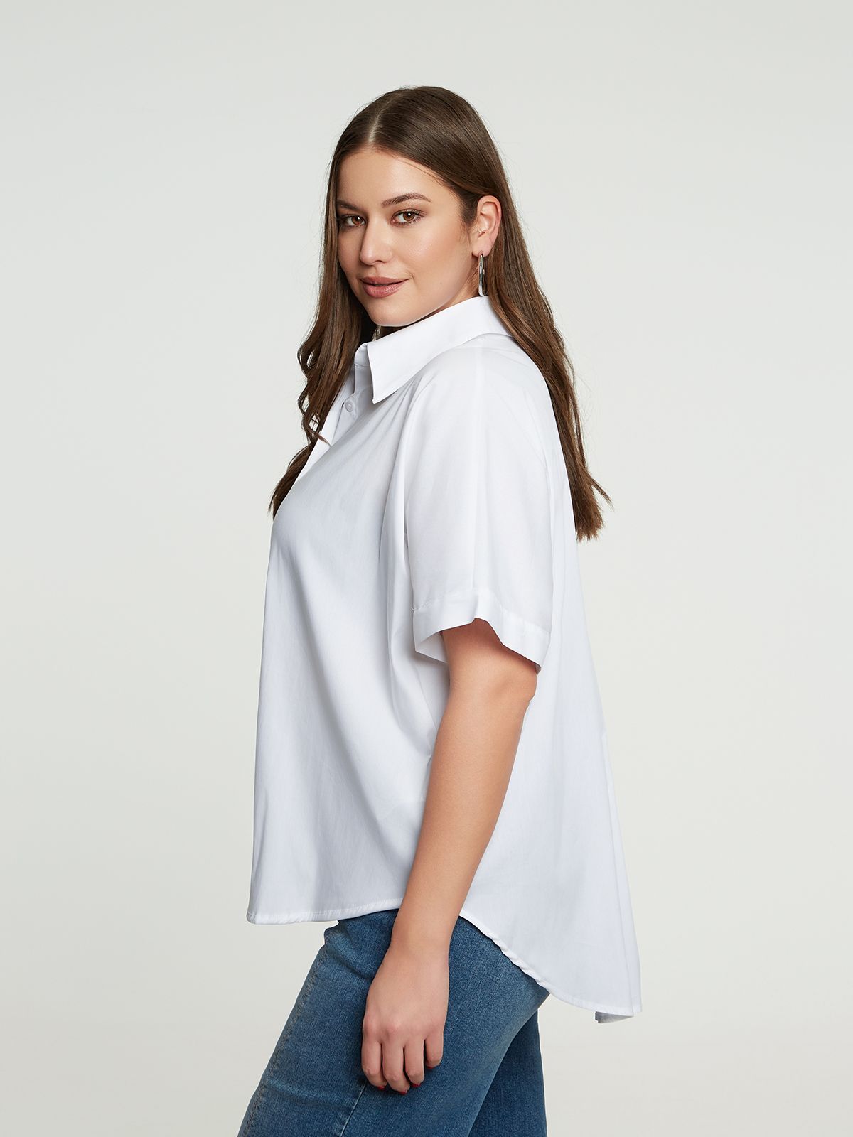 Curved hem poplin shirt