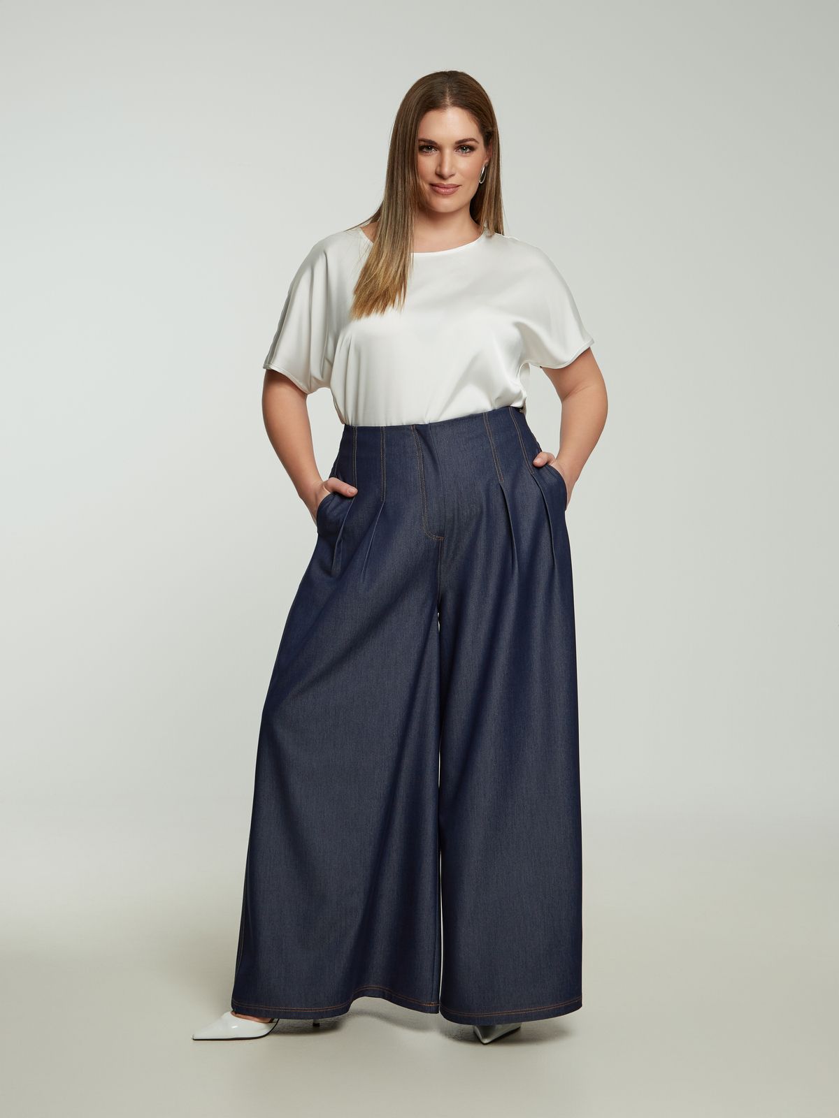 Denim palazzo pants