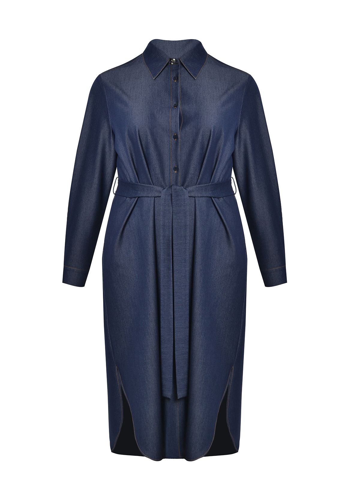 Denim shirt-dress with tie belt