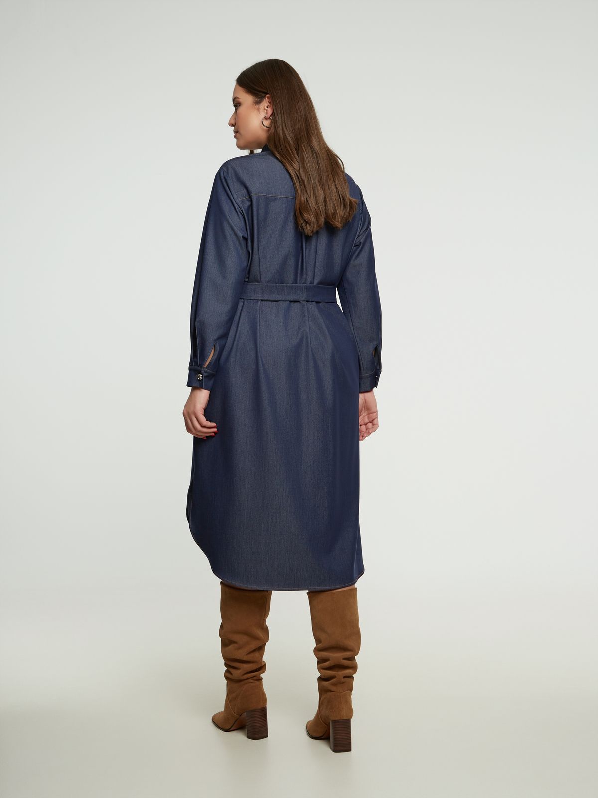 Denim shirt-dress with tie belt