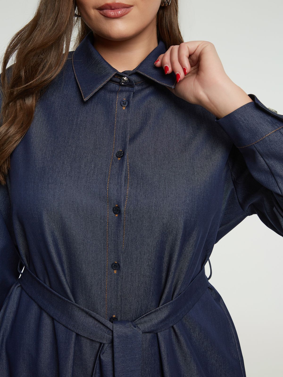 Denim shirt-dress with tie belt