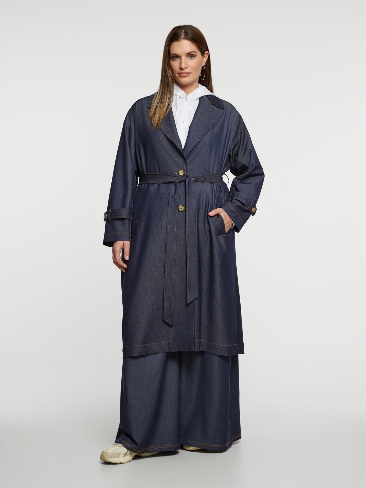 Denim trench coat