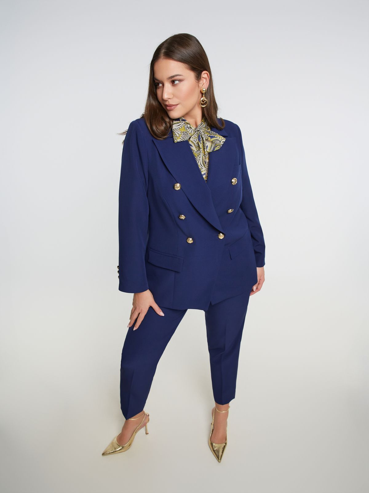 Double-breasted blazer with gold buttons
