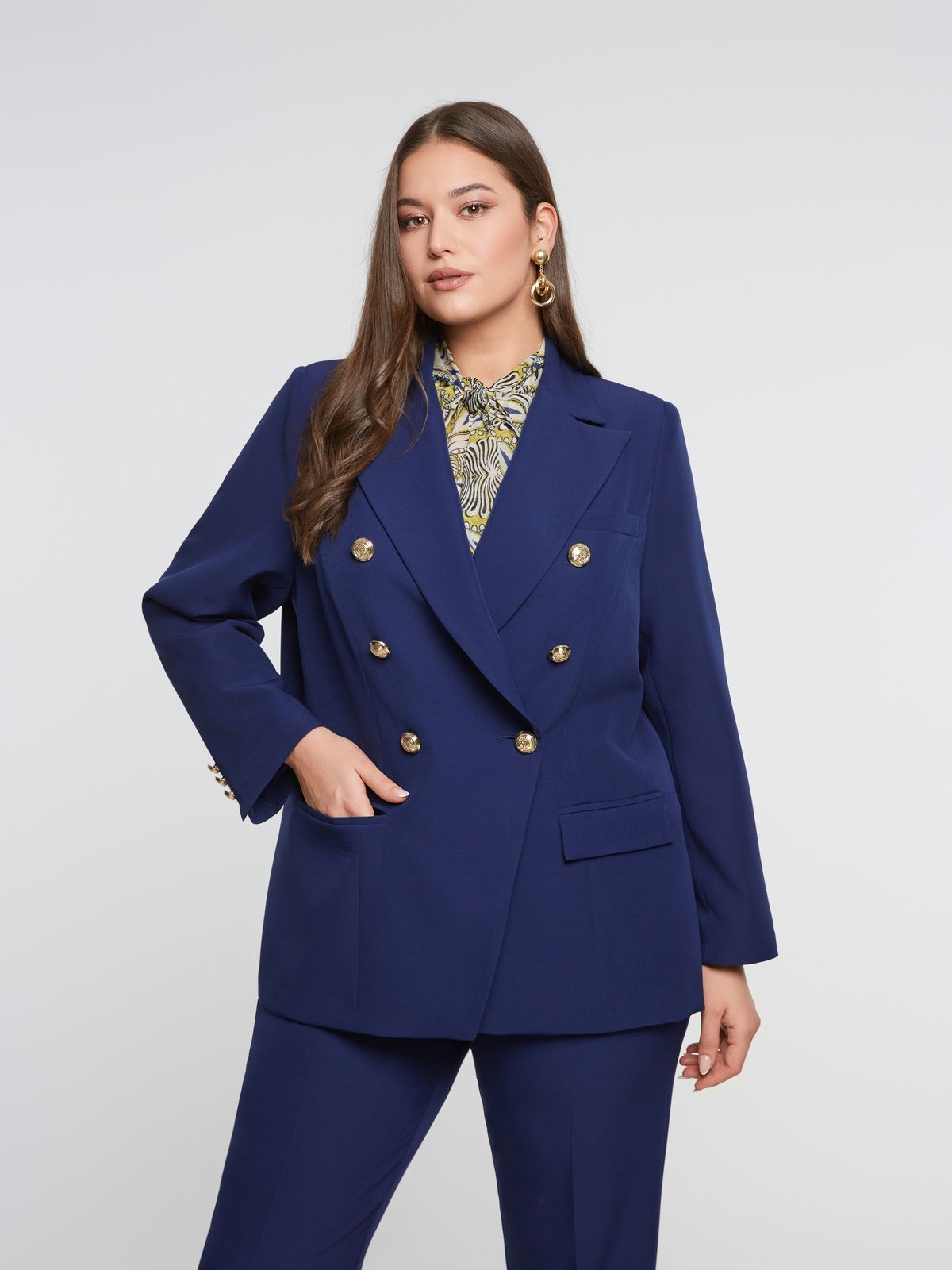 Double-breasted blazer with gold buttons