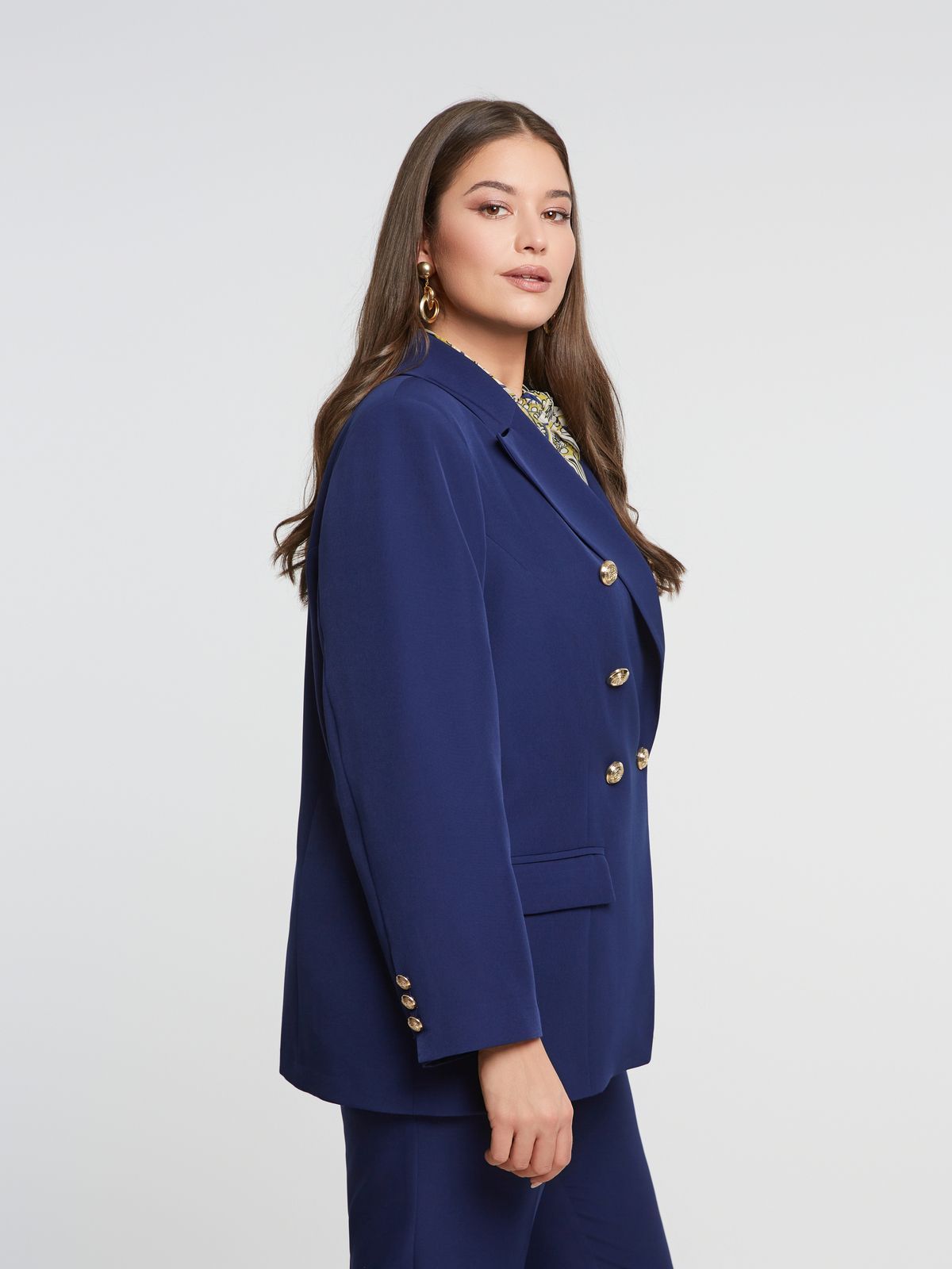 Double-breasted blazer with gold buttons
