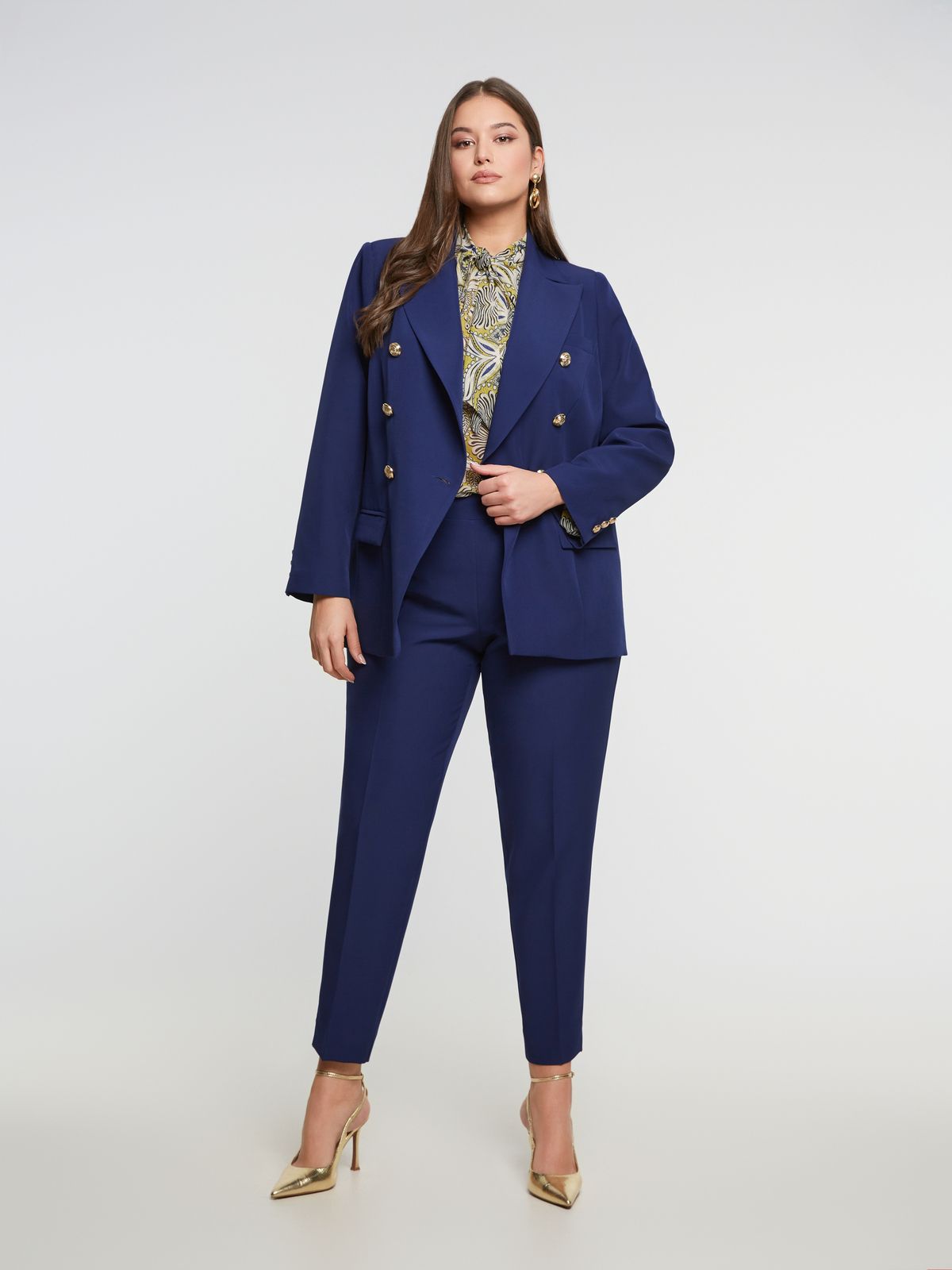 Double-breasted blazer with gold buttons