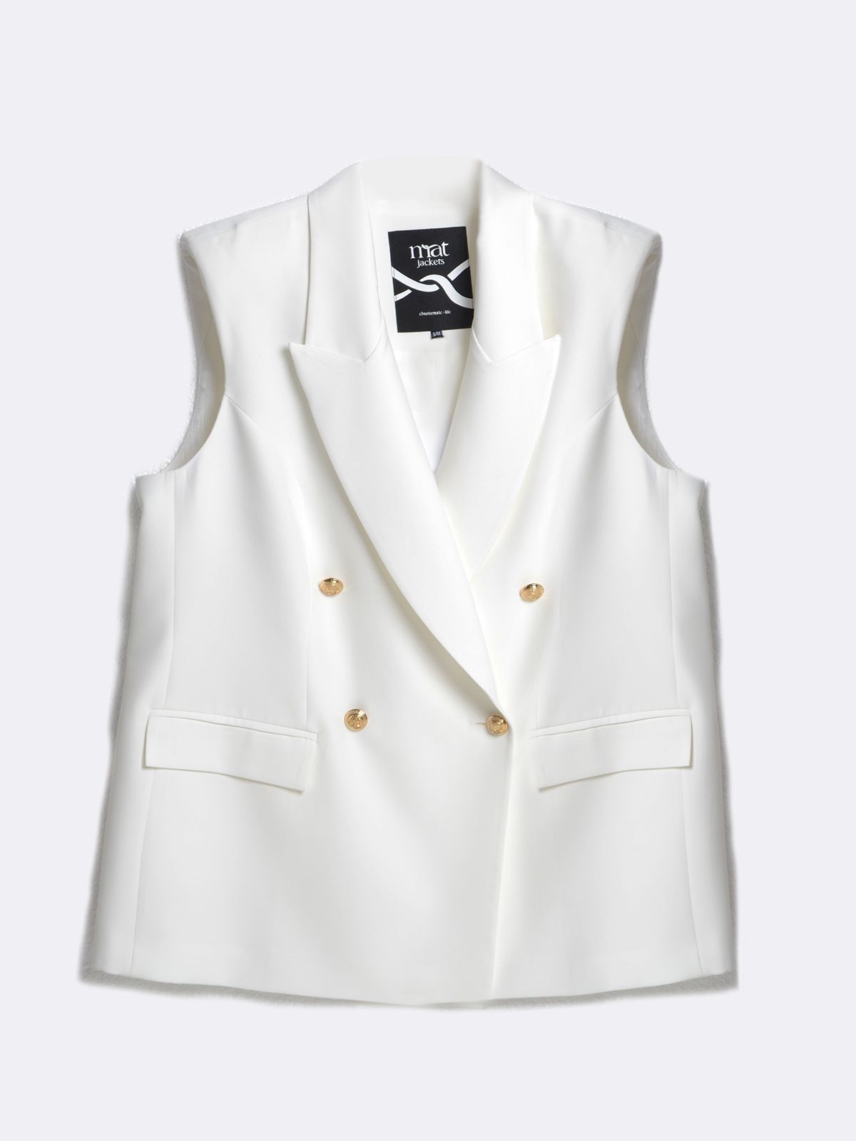 Double-breasted sleeveless blazer with structured lapels