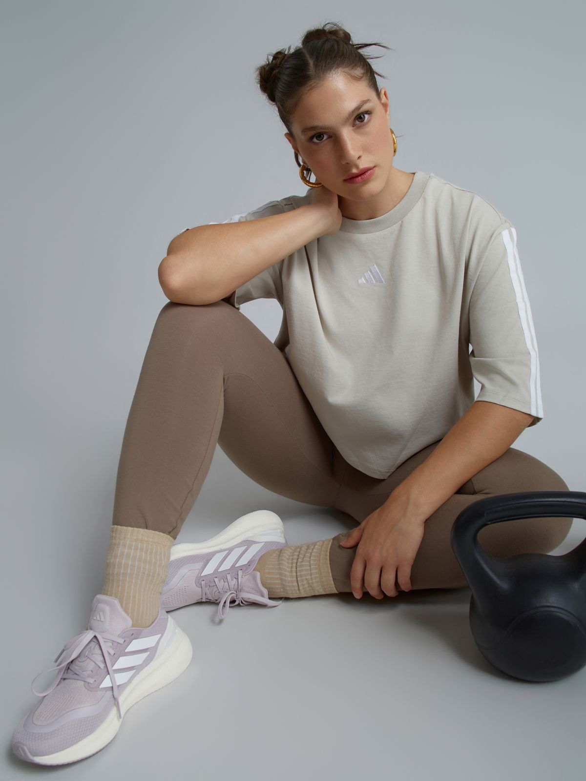Adidas Essentials 3-Stripes Cotton Loose Tee Beige