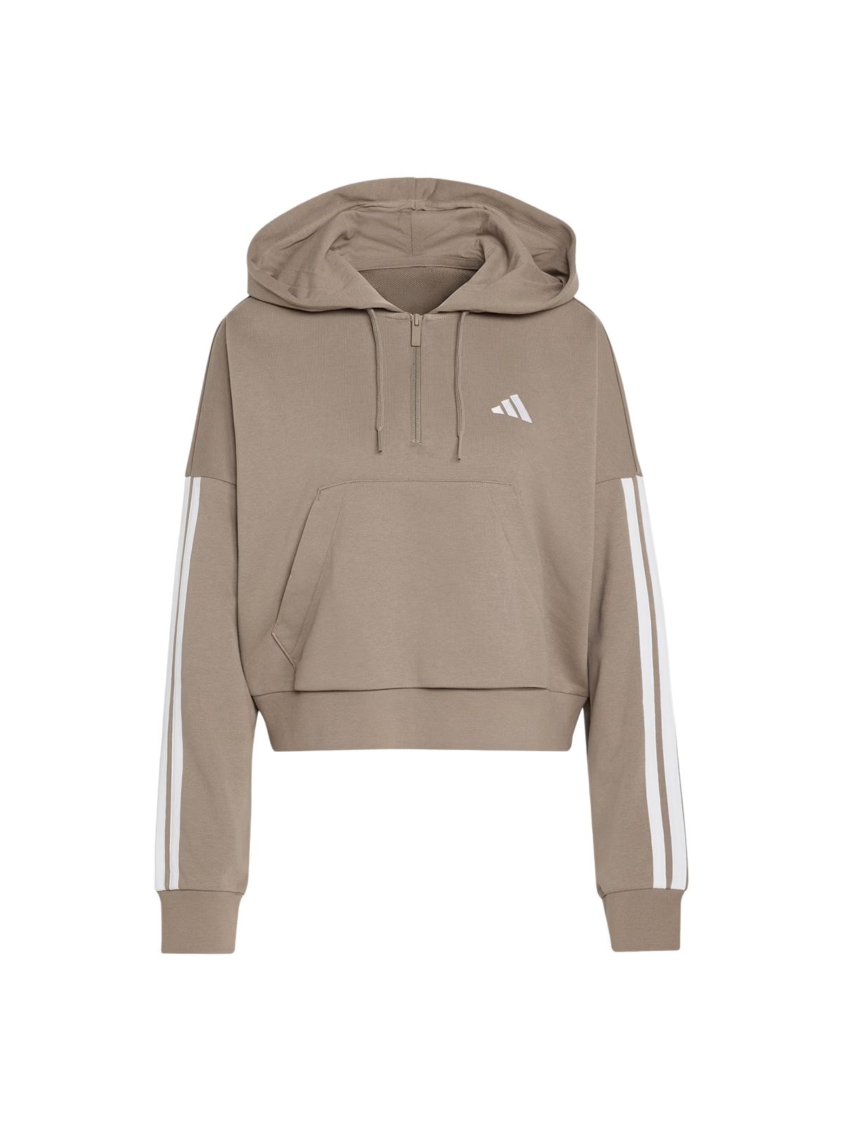 Adidas Essentials 3-Stripes French Terry Quarter-Zip Hoodie Beige