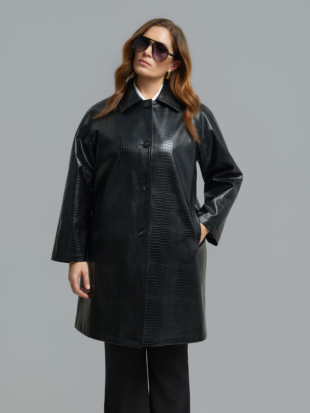 Faux leather croc-effect coat