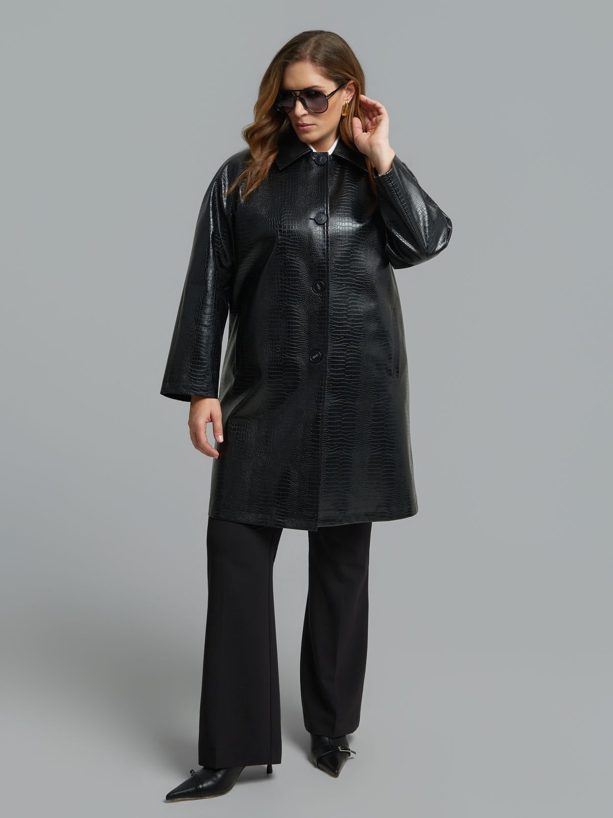 Faux leather croc-effect coat