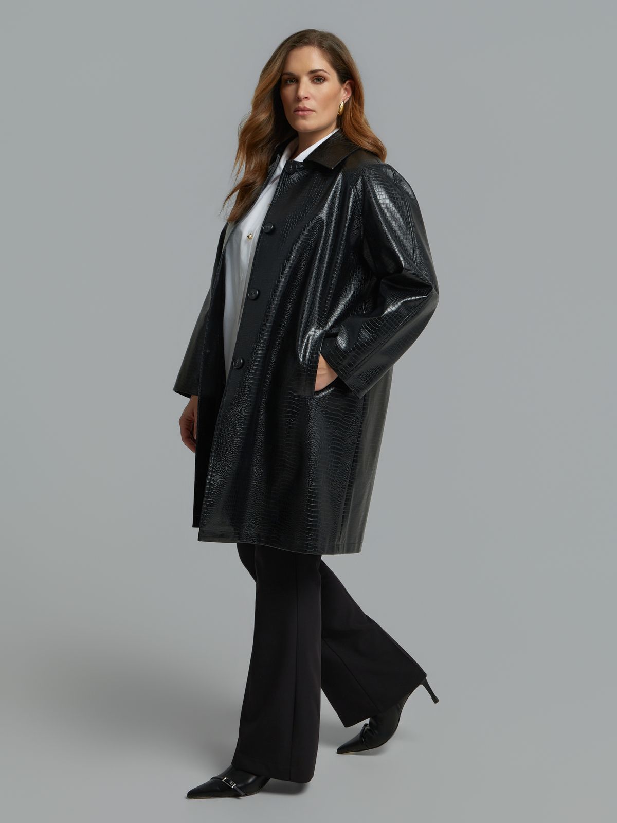 Faux leather croc-effect coat