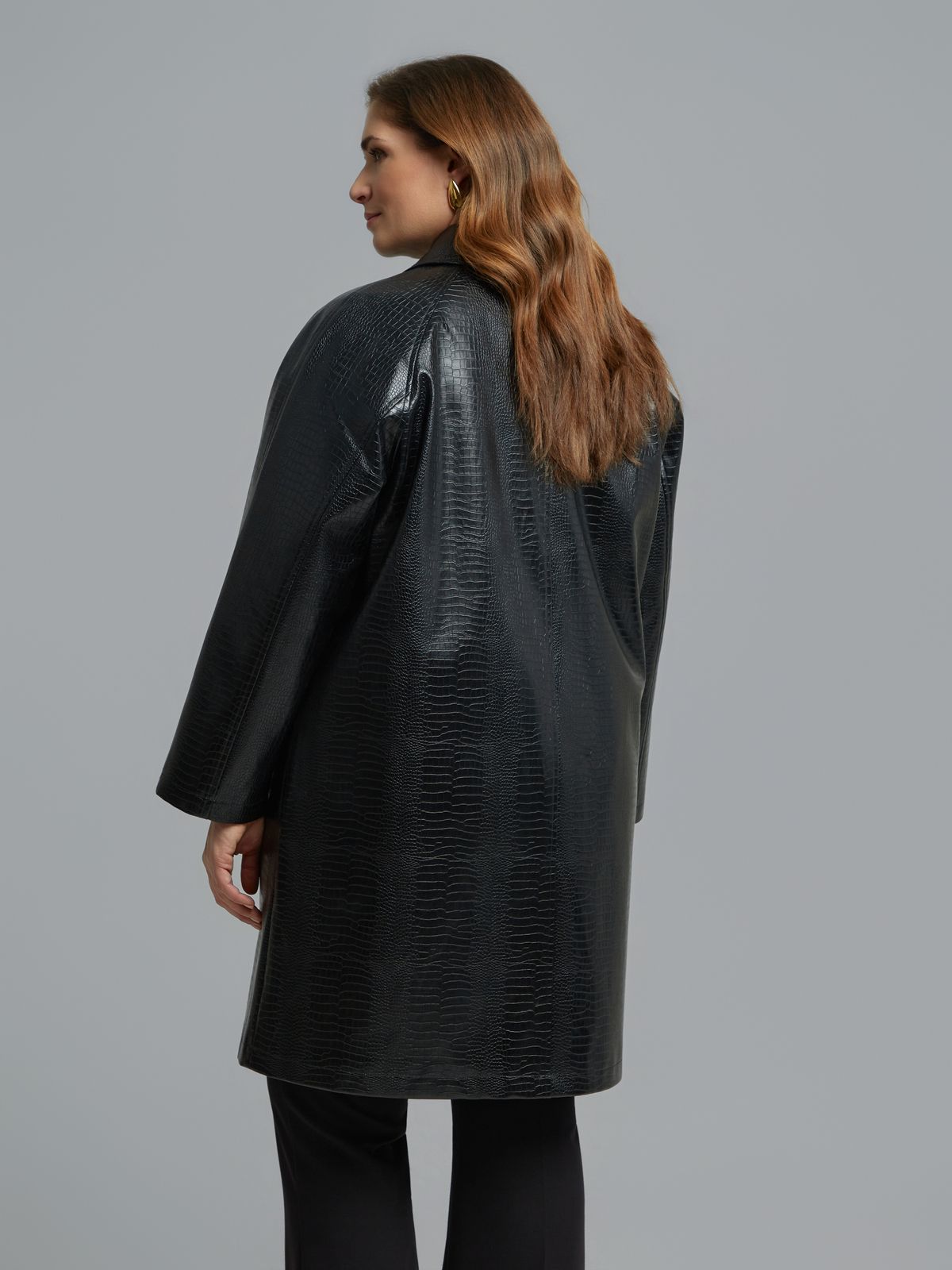 Faux leather croc-effect coat