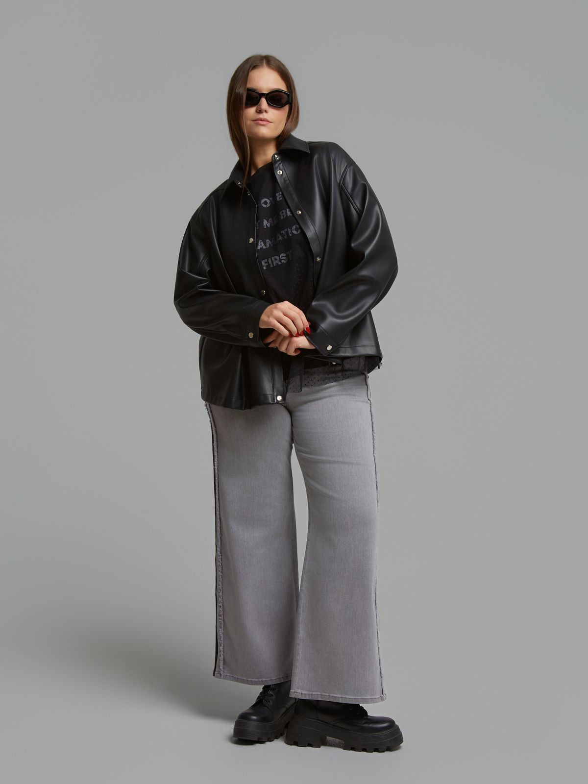 Faux leather overshirt