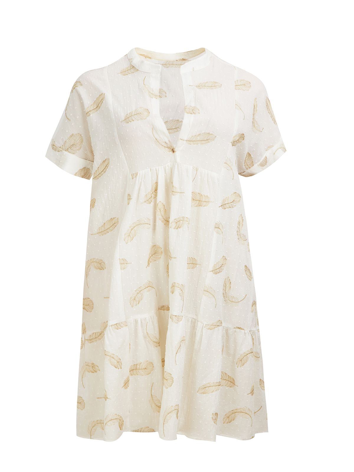 Feather embroidered cotton tiered dress