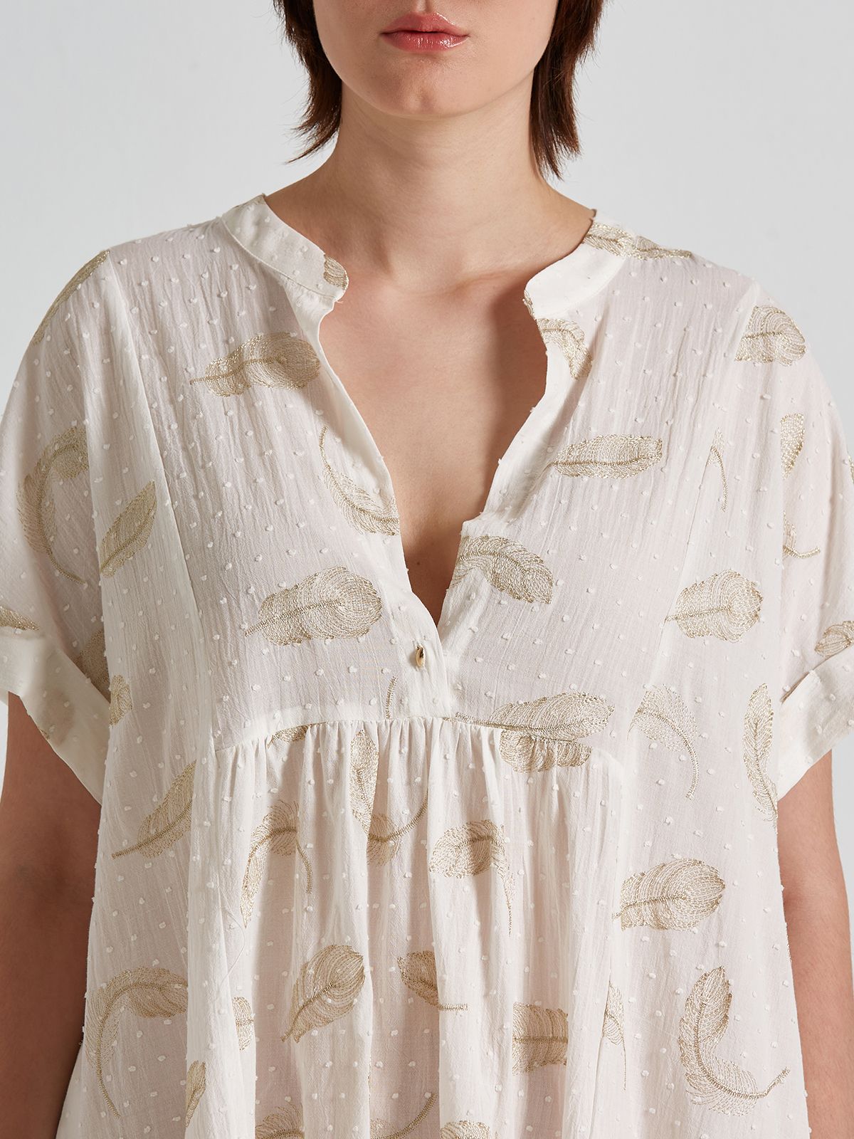 Feather embroidered cotton tiered dress