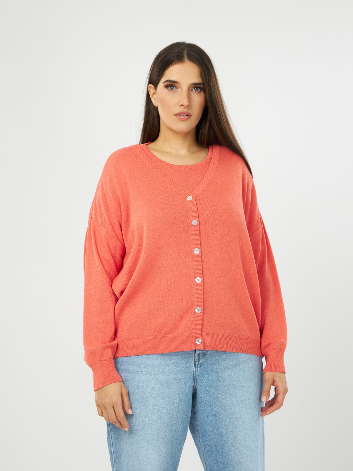 Fine-knit long sleeve cardigan