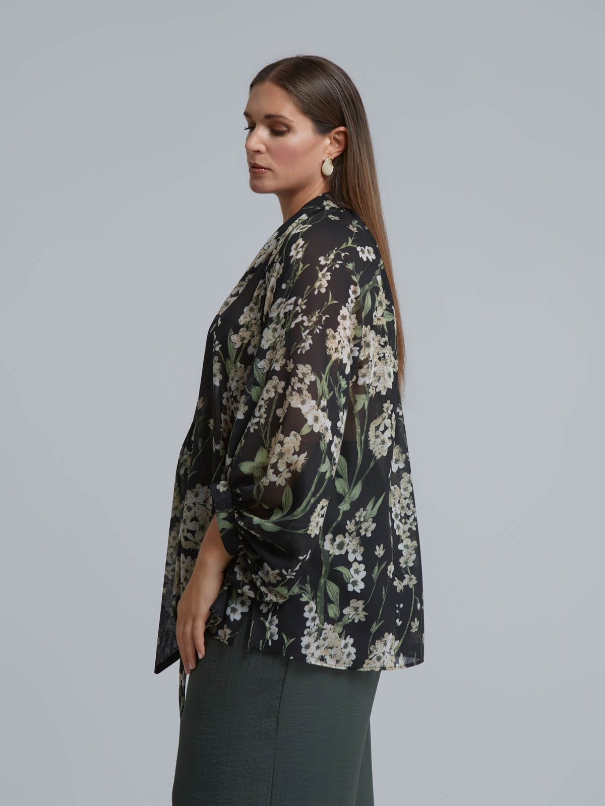 Floral chiffon blouse with bow-tie neck