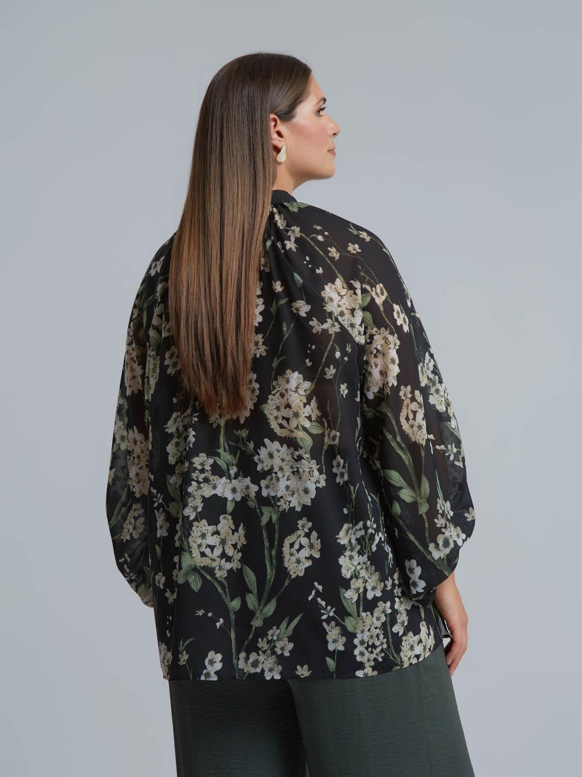 Floral chiffon blouse with bow-tie neck