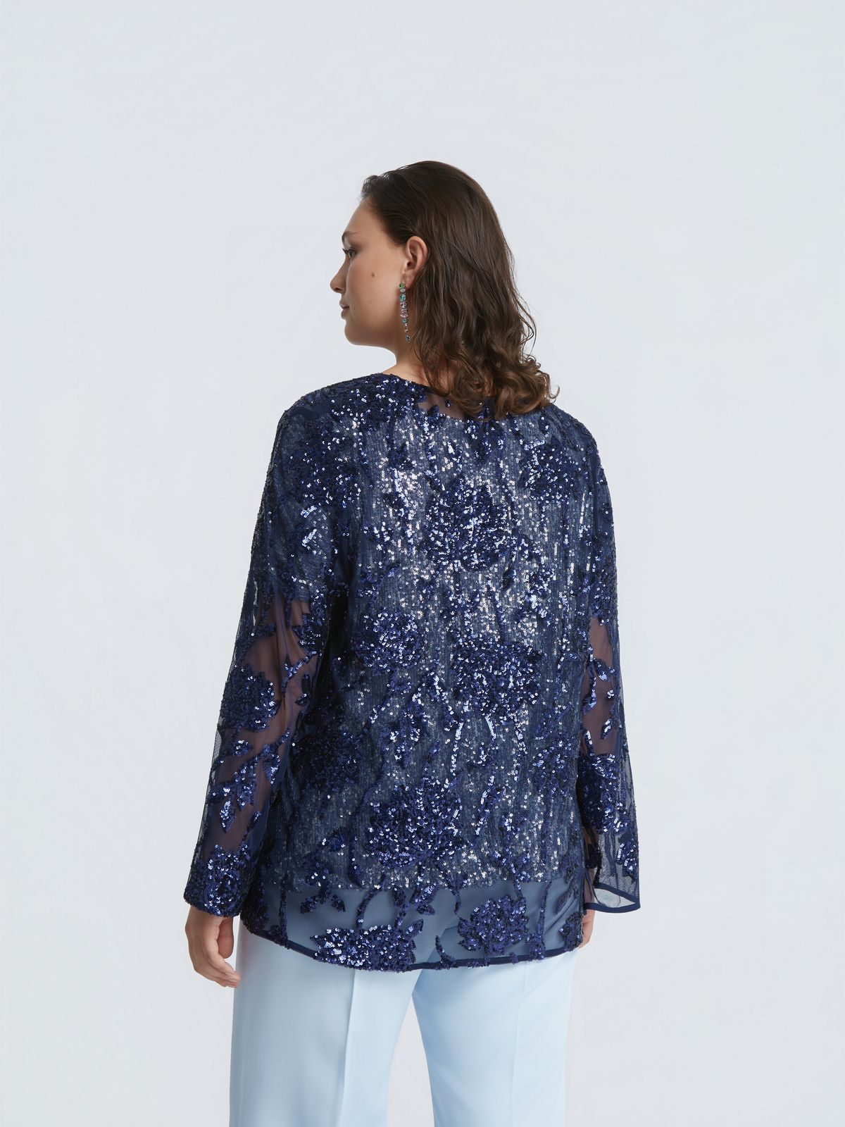 Floral embroidered sequin cardigan with front ties