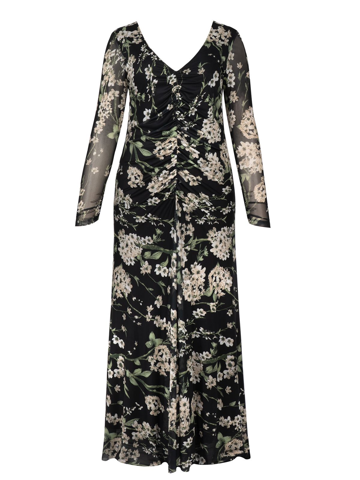 Mat Fashion Floral print mesh maxi dress Black, Floral Print