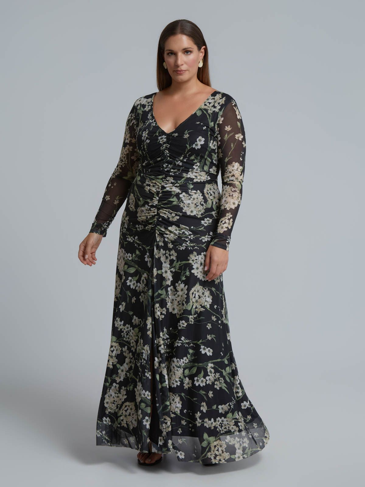 Floral print mesh maxi dress