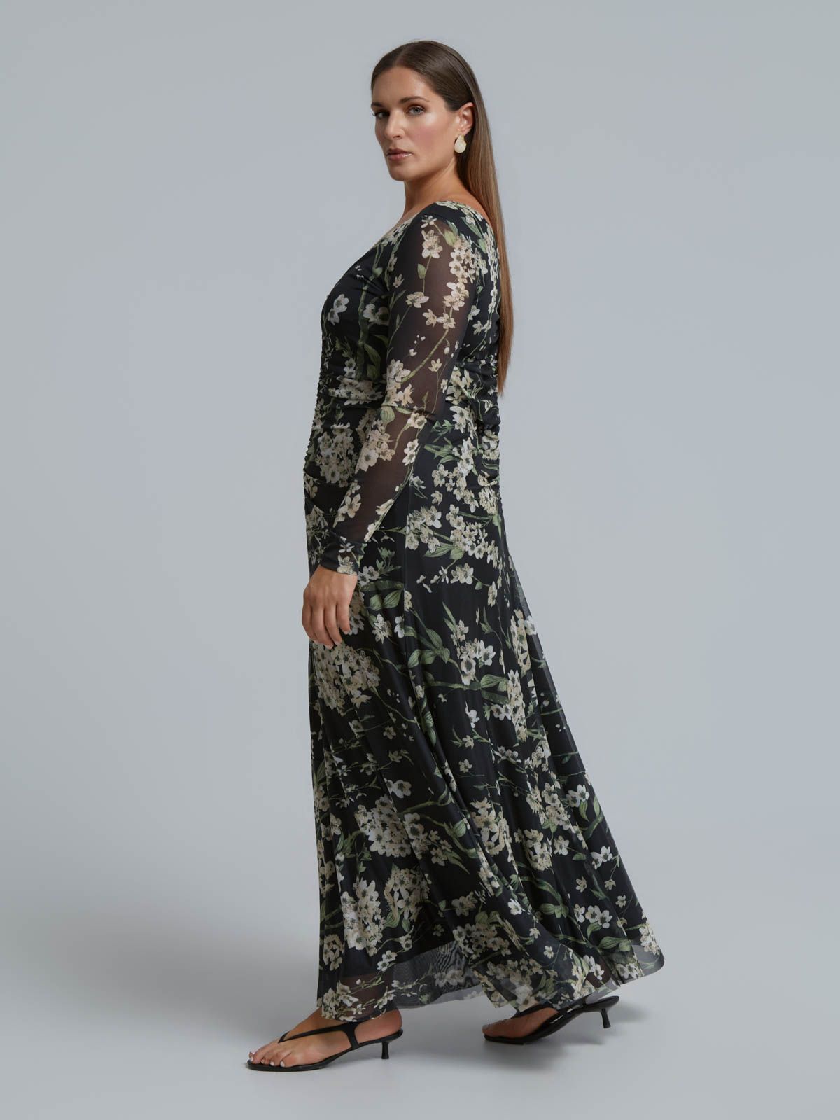 Floral print mesh maxi dress