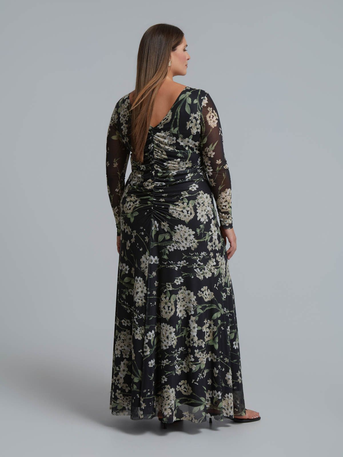 Floral print mesh maxi dress