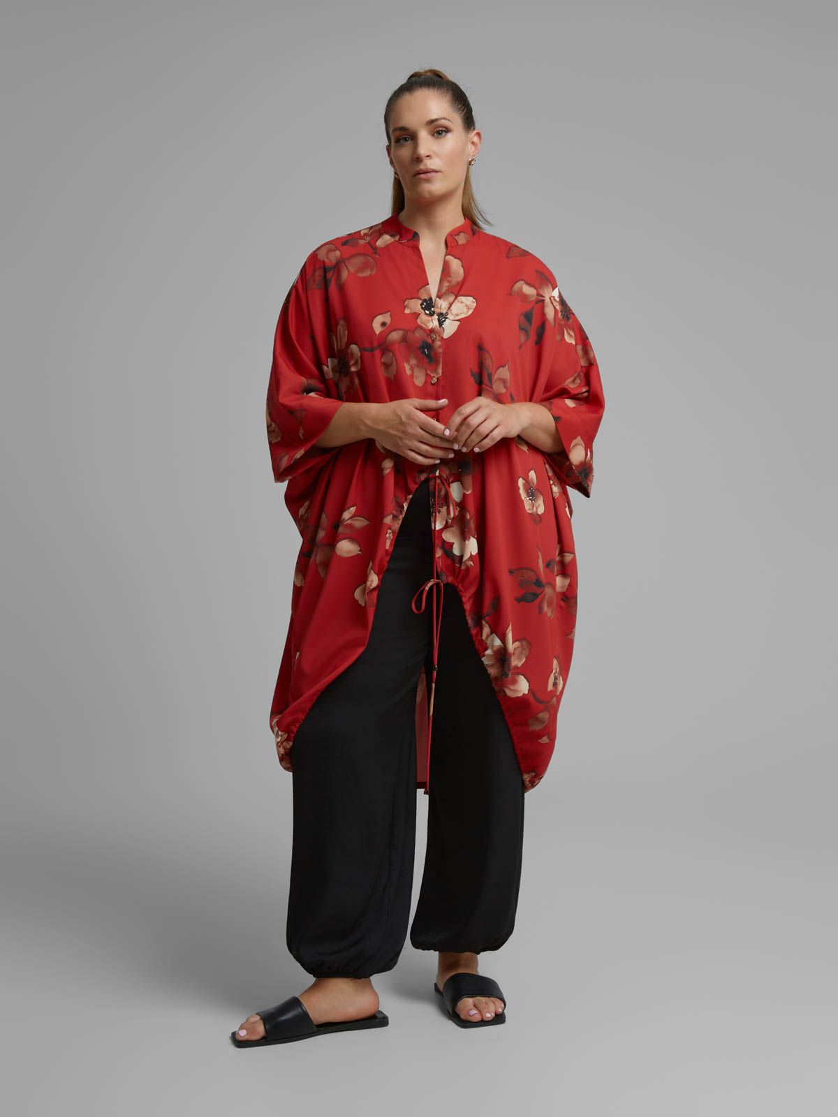 Floral-print shirt with drawstring detail