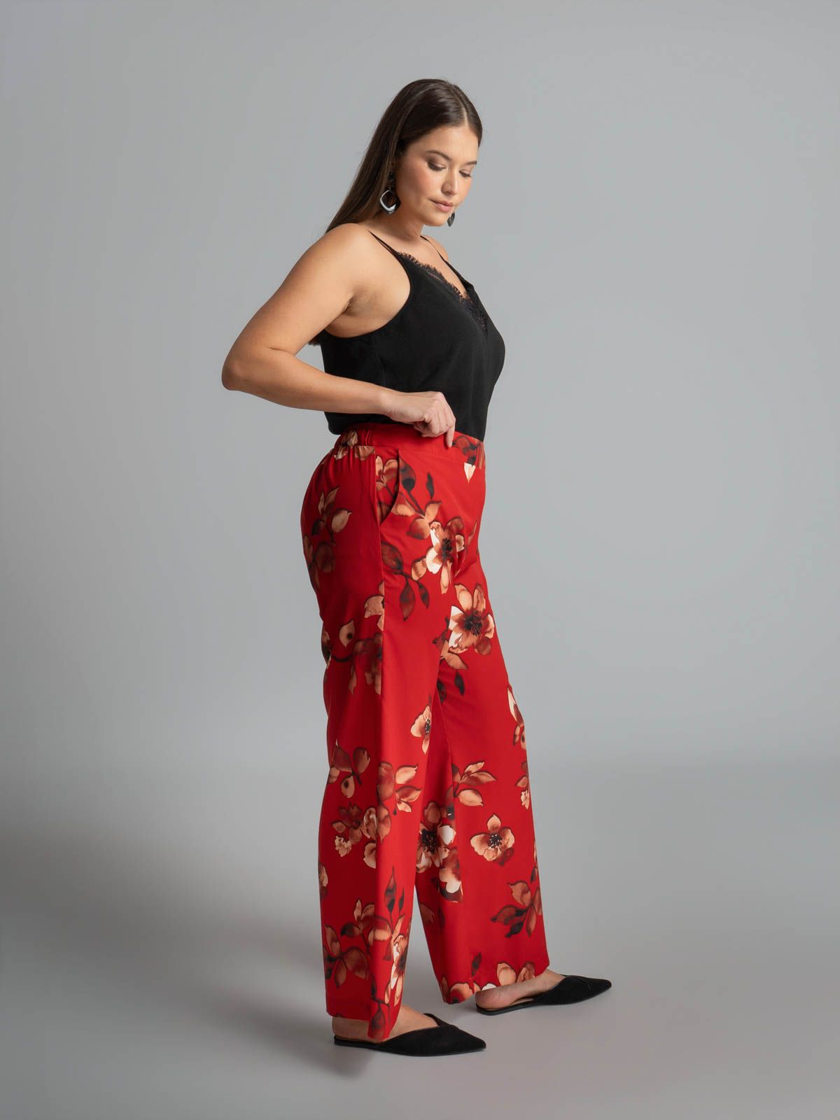 Floral-print wide-leg satin trousers