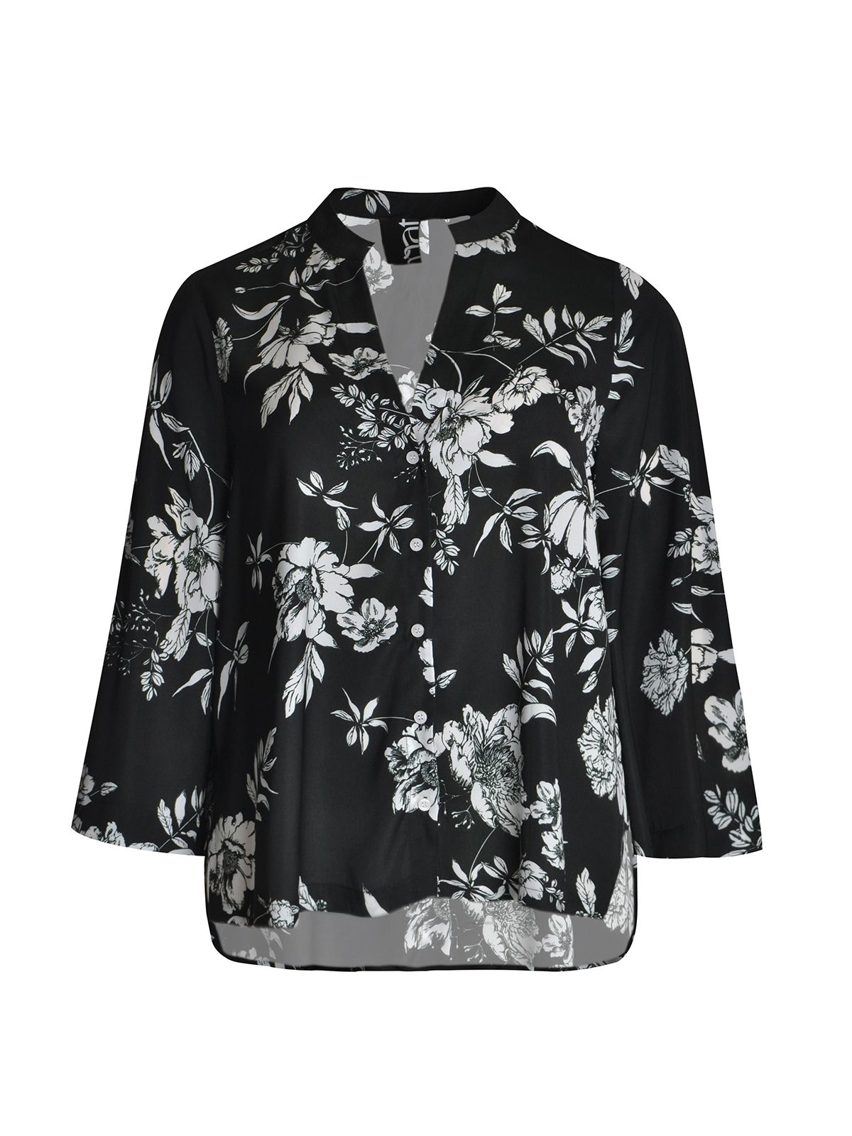 Floral printed button-down shirt with wide sleeves