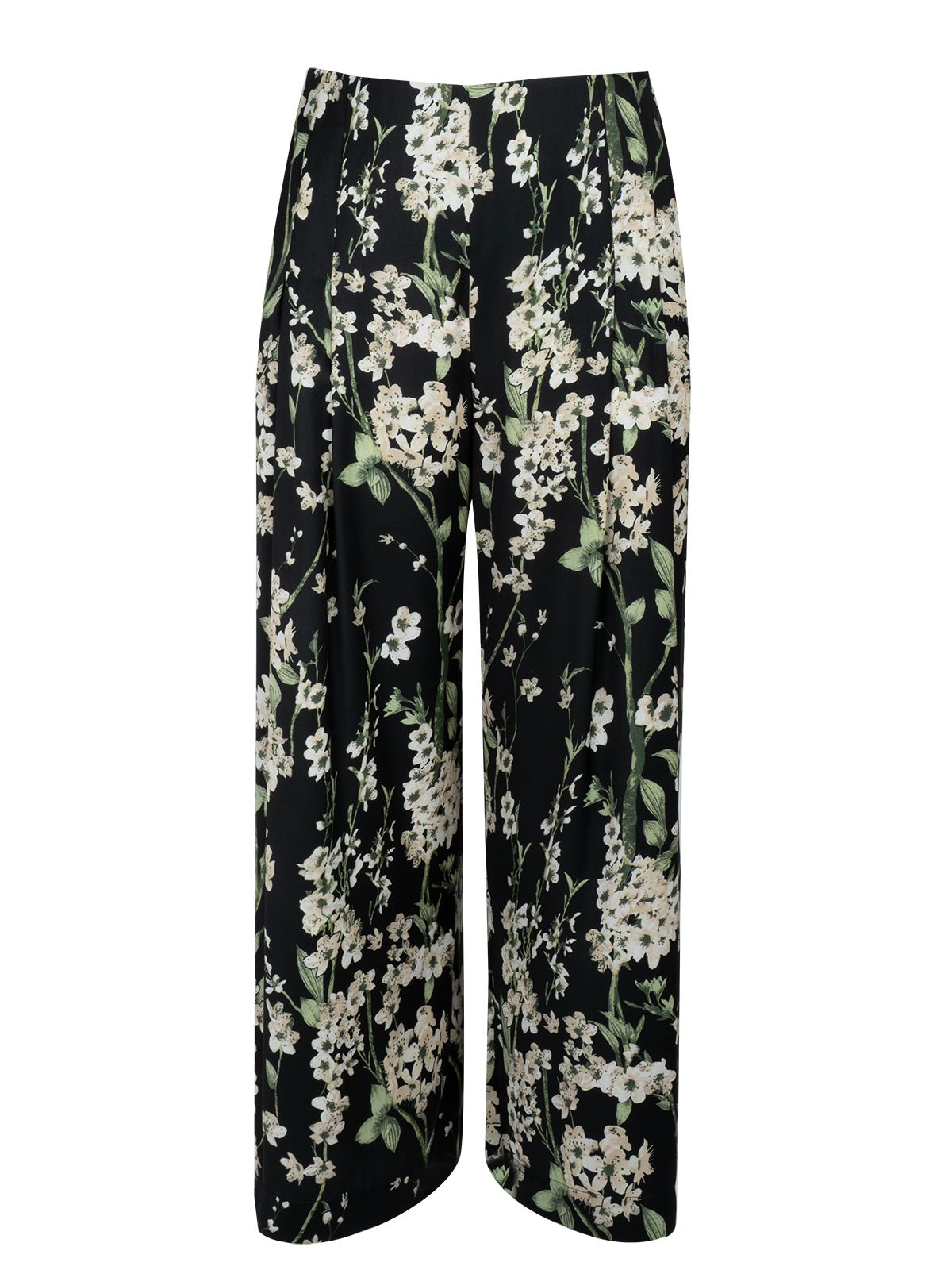 Mat Fashion Σατέν παντελόνα floral Μαυρο, Πρασινο, Φλοραλ