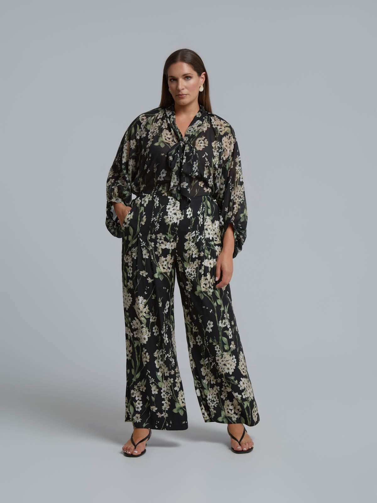 Floral satin wide-leg pants