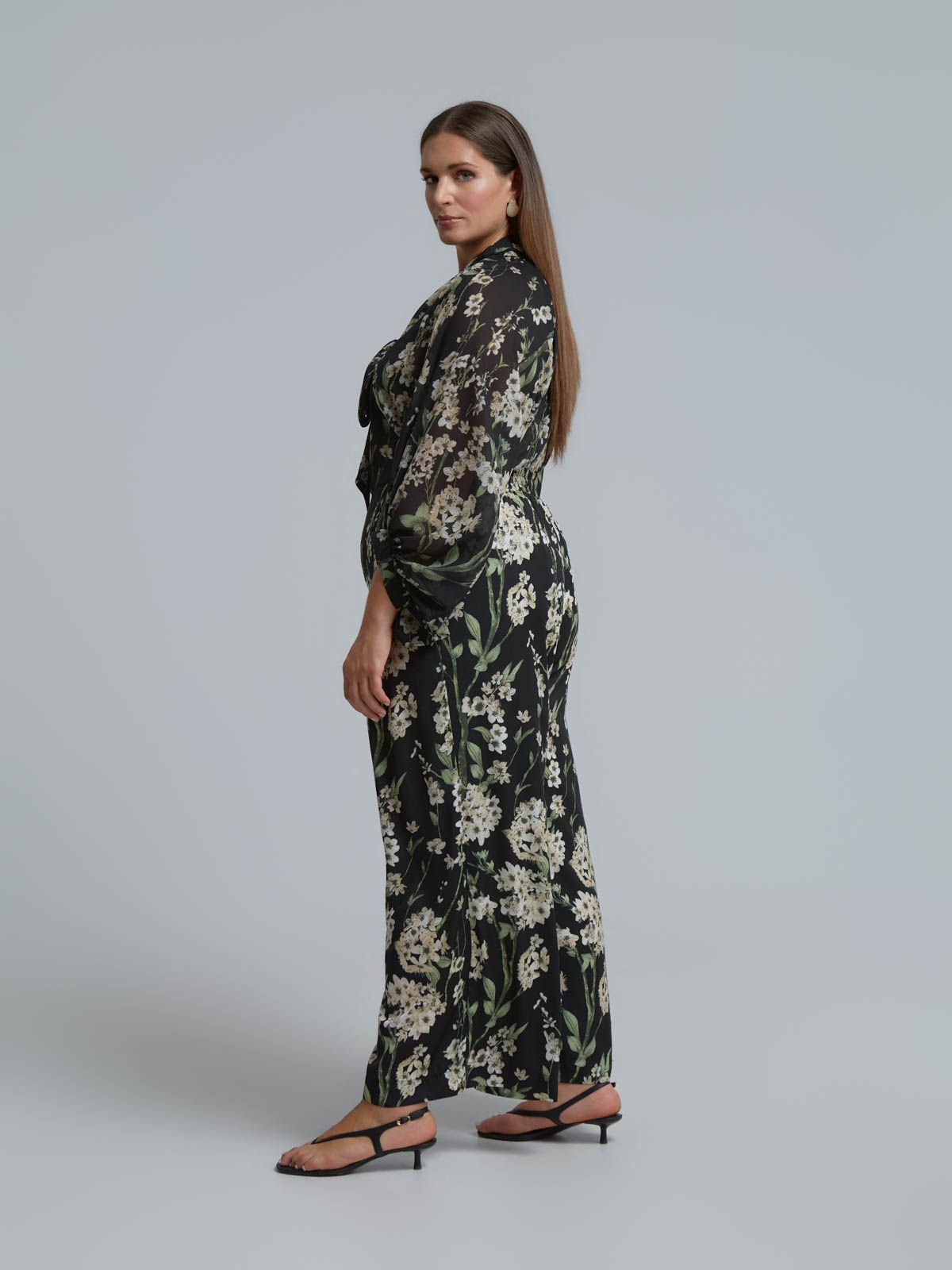 Floral satin wide-leg pants