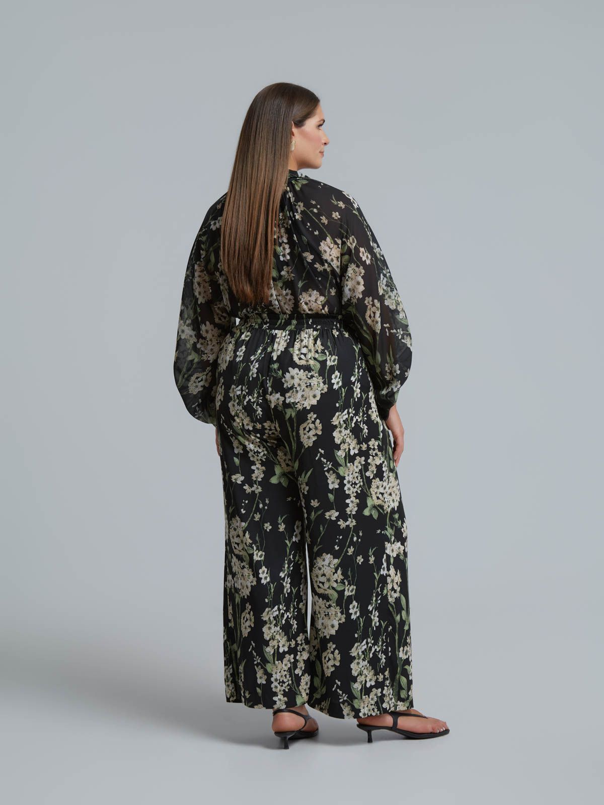 Floral satin wide-leg pants