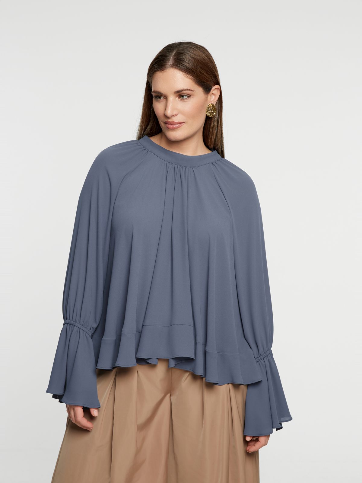 Flowy ruffle-sleeve blouse