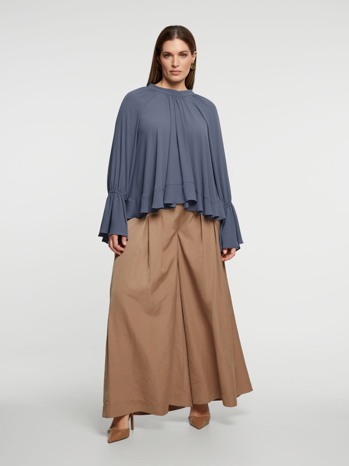 Flowy ruffle-sleeve blouse