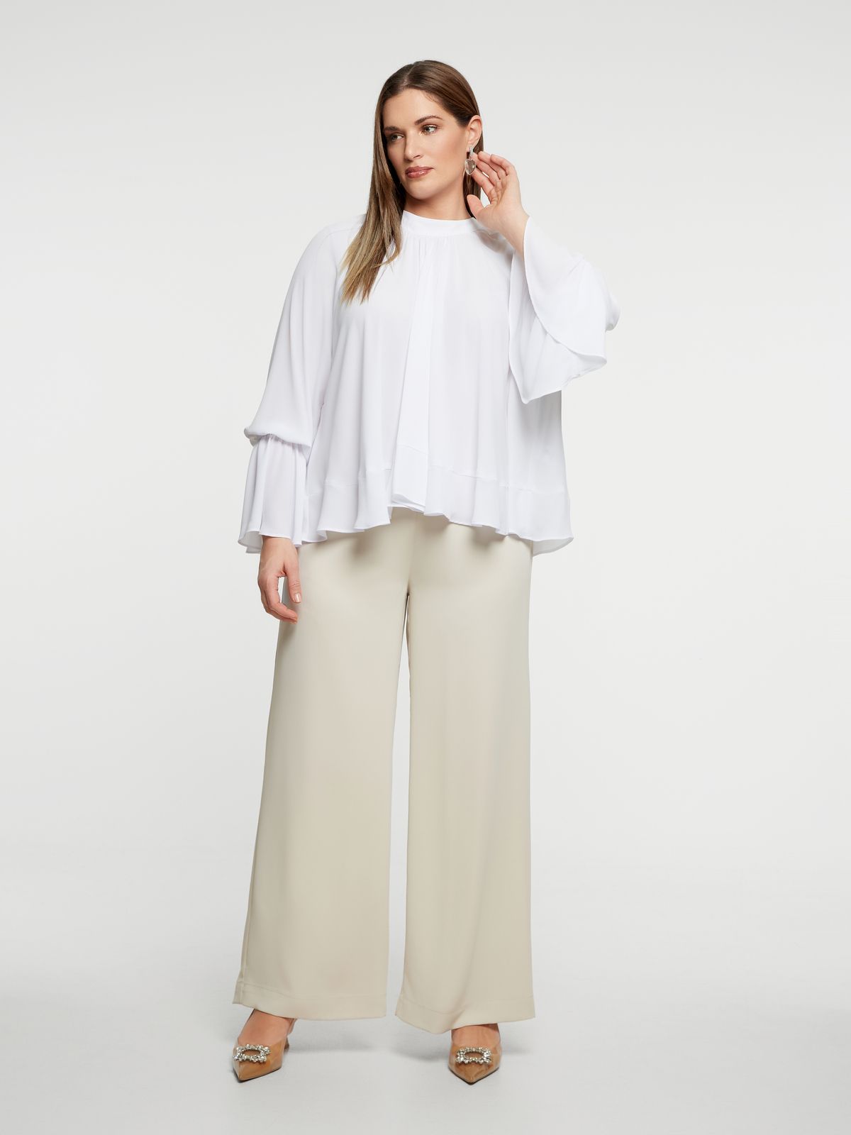 Flowy ruffle-sleeve blouse