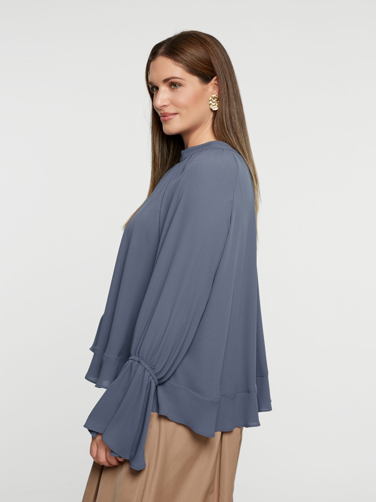 Flowy ruffle-sleeve blouse