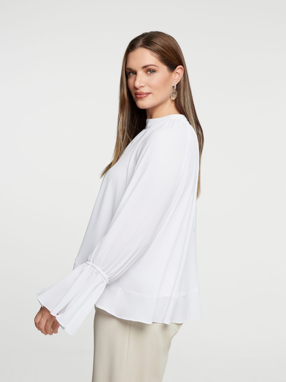 Flowy ruffle-sleeve blouse