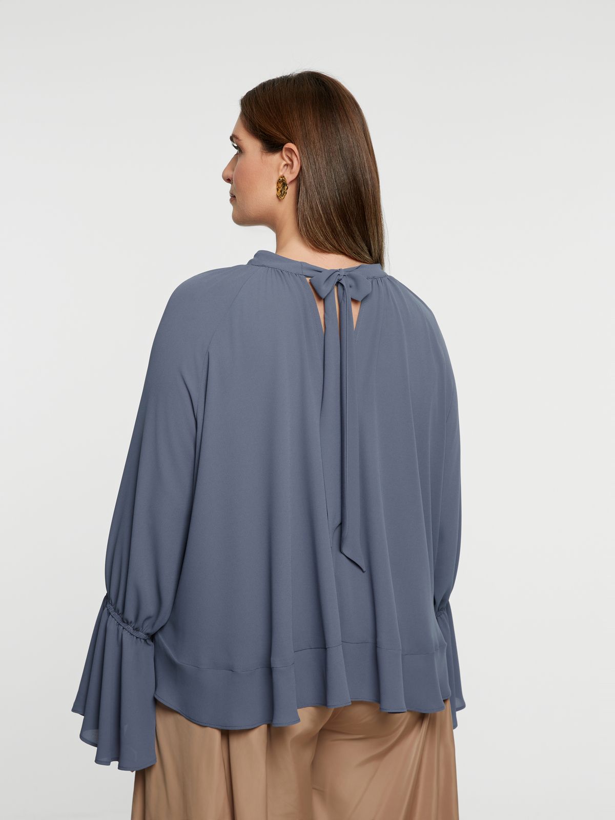 Flowy ruffle-sleeve blouse
