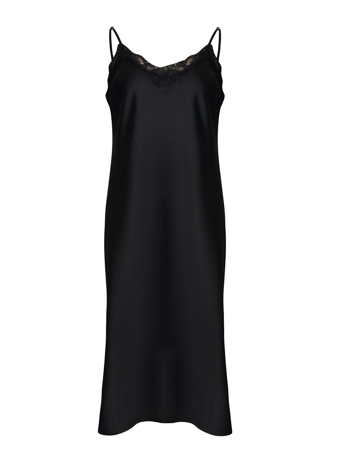 Satin cami dress with lace-trimmed V-neckline | mat fashion