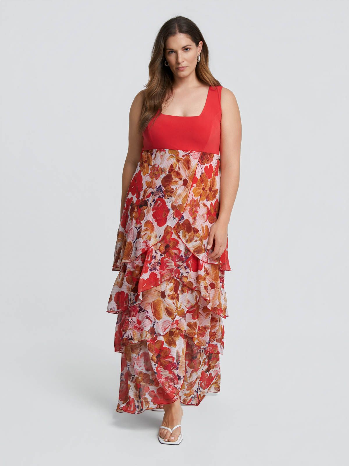 Floral layered maxi dress with contrast bodice