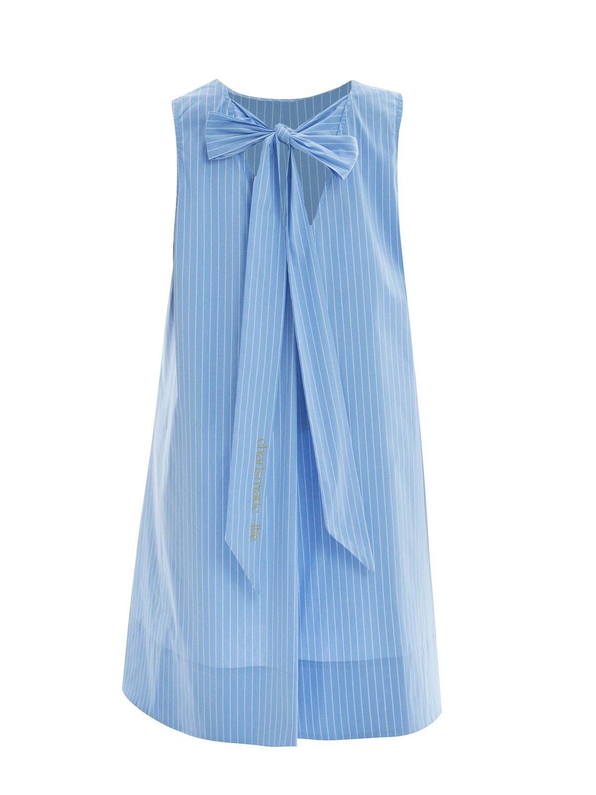 Striped sleeveless cotton-blend dress with back bow tie | mat fashion