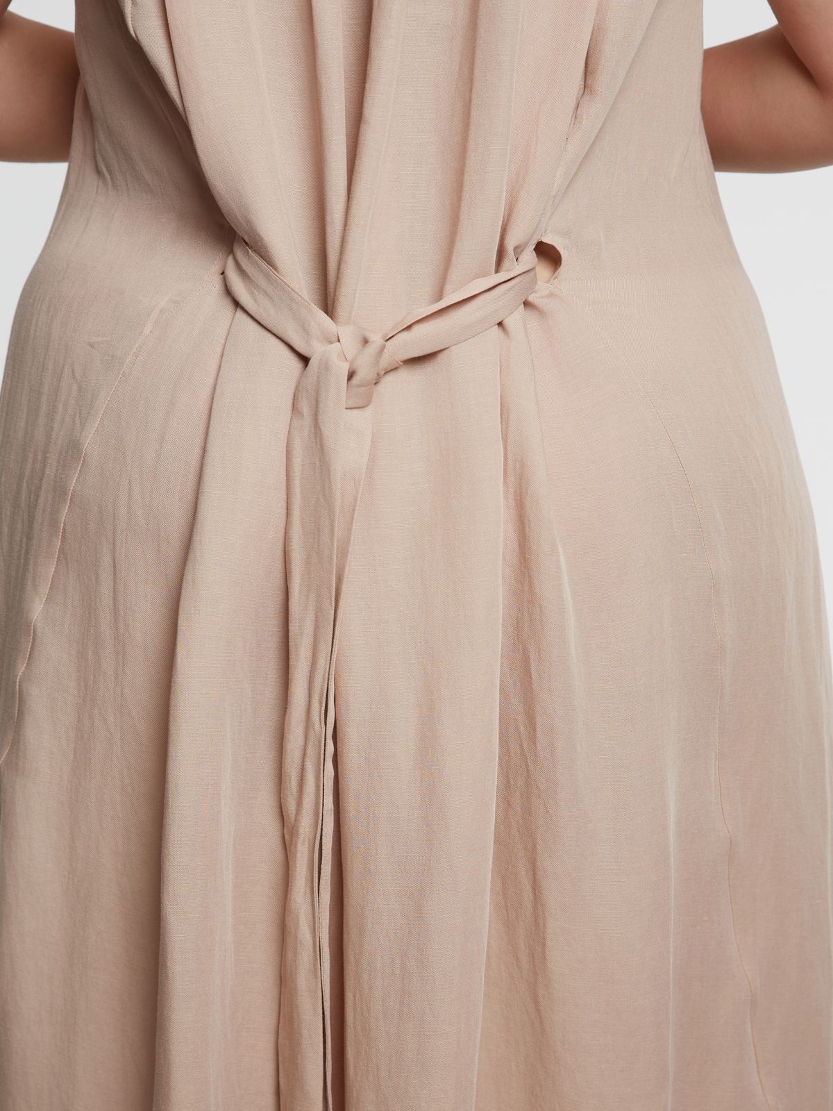 Sleeveless belted viscose/linen midi dress