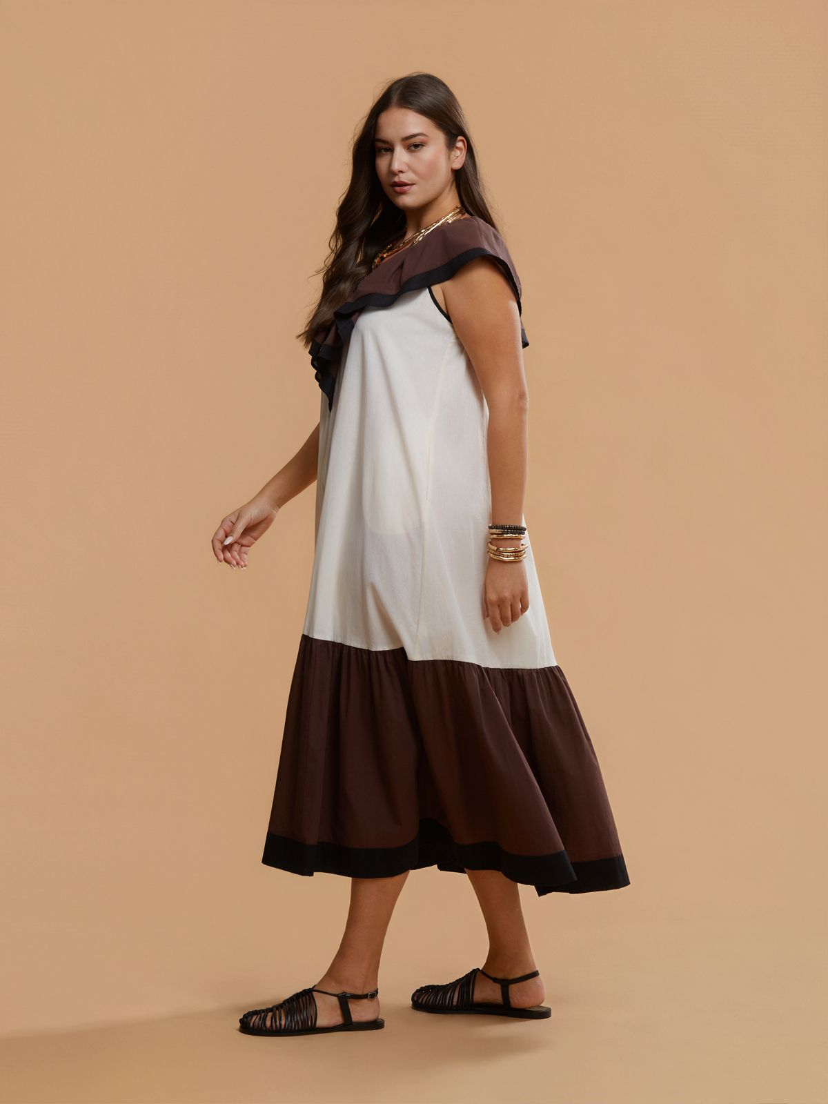 ΦΟΡΕΜΑ ΜΑΧΙ ΤΡΙΧΡΩΜΟ OFF WHITE BROWN